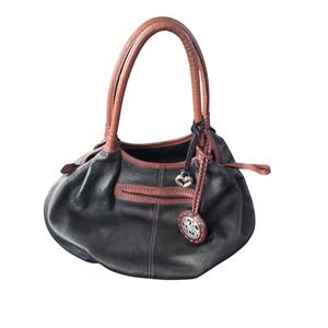 Brighton Tatum London groove Black Pebbled Slouchy Leather HOBO Shoulder Bag EUC